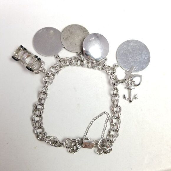 Vintage Sterling Silver Double Link Chain Charm Bracelet with 6 Charms, Estate - Picture 2 of 12